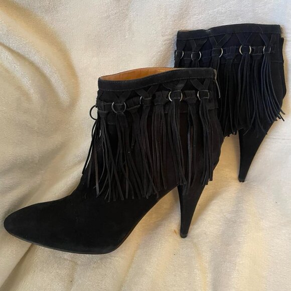 EUC Nine West Casandri Fringe Black Suede Leather Ankle Boot size 9 - Picture 4 of 8